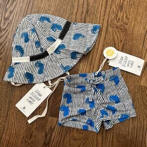 Noé & Zoë Summer Hat and European style swim trunks,  size 6-12m, NWT